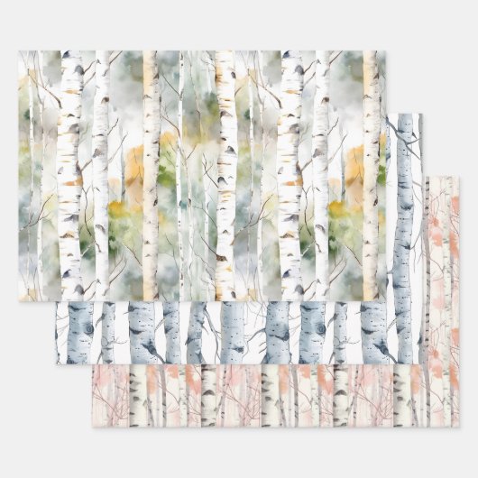 樺の木樹皮の水色 ラッピングペーパーシート (セット)