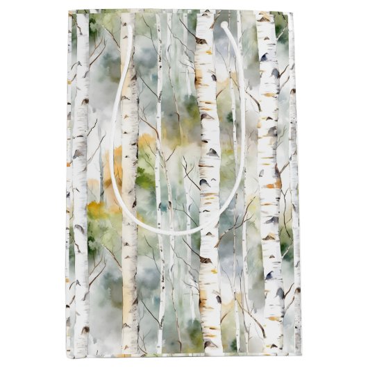 樺の木樹皮の緑色の水色 ミディアムペーパーバッグ (正面)