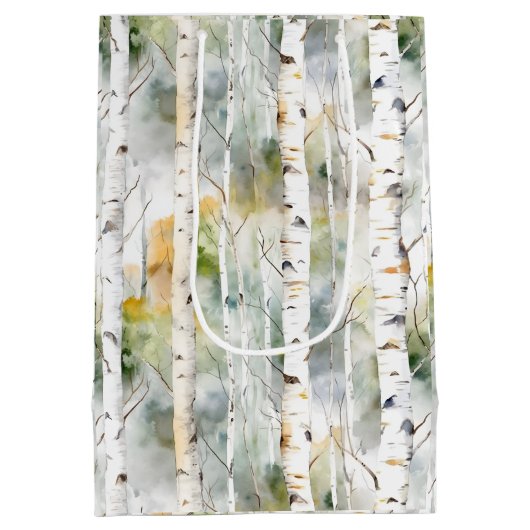 樺の木樹皮の緑色の水色 ミディアムペーパーバッグ (裏面)