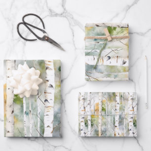 樺の木樹皮の緑色の水色 ラッピングペーパーシート