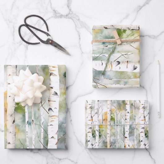 樺の木樹皮の緑色の水色 ラッピングペーパーシート (正面)