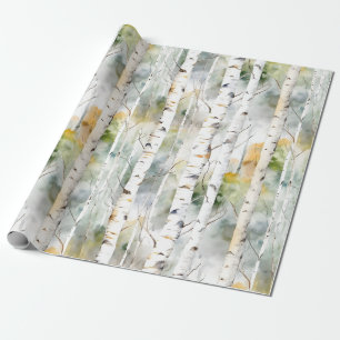 樺の木樹皮の緑色の水色 ラッピングペーパー