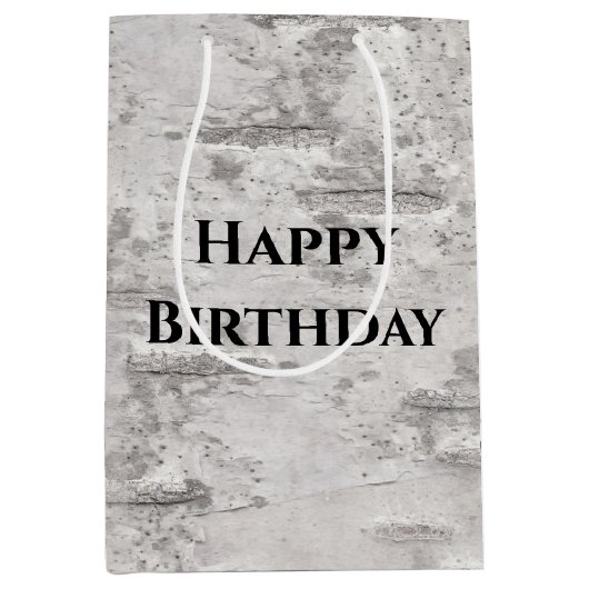 樺の木樹皮の質感誕生日 ミディアムペーパーバッグ (正面)