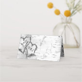 樺の木樹皮イニシャルハート緊張座席表 プレイスカード (正面)