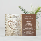 樺の木樹皮ハート素朴ブライダルシャワー 招待状 (スタンド正面)