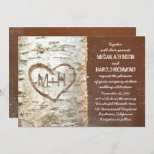 樺の木樹皮ハート素朴結婚式招待状 招待状 (正面/裏面)