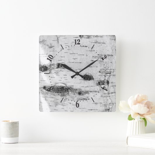 樺の木樹皮パターン角壁時計 スクエア壁時計 (ホーム)