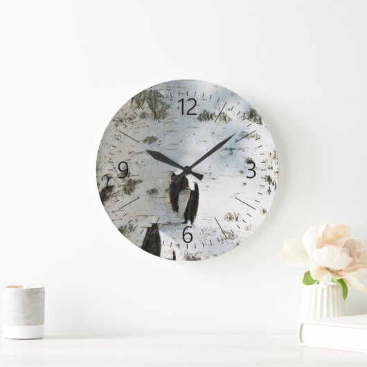 樺の木樹皮パターン ラージ壁時計 (ホーム)