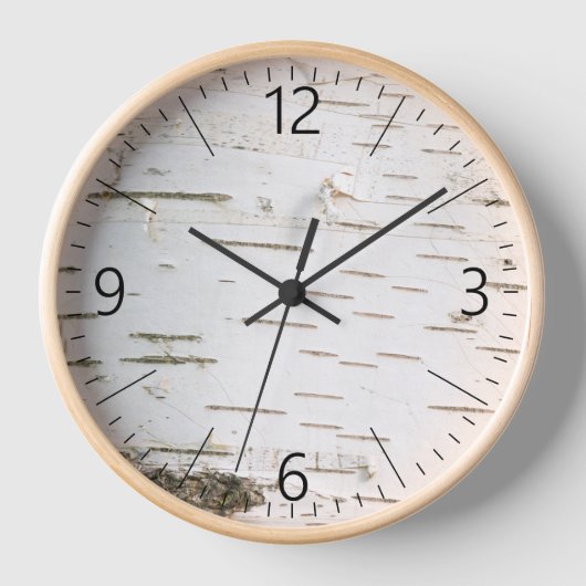 樺の木樹皮パターン 壁時計 (正面)