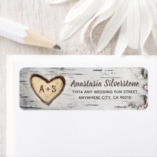 樺の木樹皮国素朴の結婚式の住所 ラベル (インサイチュ)