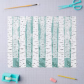 樺の木樹雪片ウィンターウッドランドストライプのティール(緑がかった色) 薄葉紙 (クラフト)