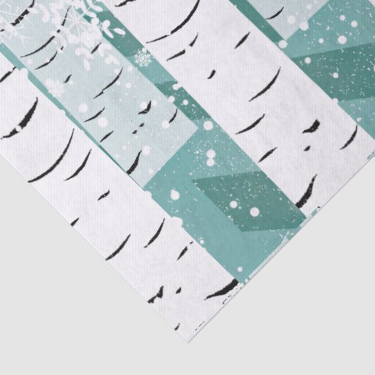 樺の木樹雪片ウィンターウッドランドストライプのティール（緑がかった色） 薄葉紙 (詳細)