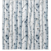 樺の木灰色の白色パターン シャワーカーテン (正面)
