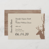 樺の木素朴の木と鹿の結婚式の日付を保存 セーブザデート (正面/裏面)