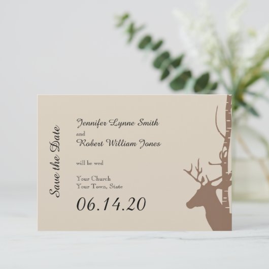 樺の木素朴の木と鹿の結婚式の日付を保存 セーブザデート (スタンド正面)