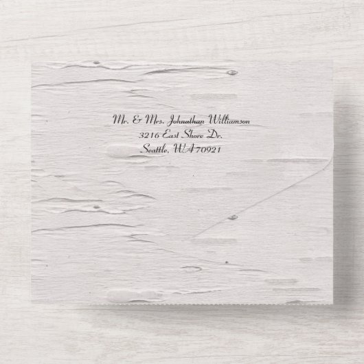 樺の木素朴の木と鹿結婚の木 オールインワン招待状 (裏面)