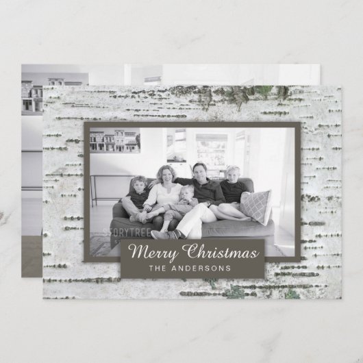 樺の木素朴ウッドクリスマスツーフォトカード シーズンカード (正面/裏面)