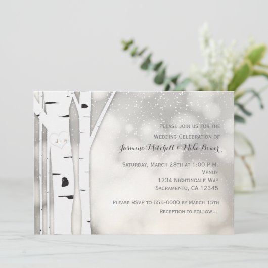 樺の木素朴ツリーウィンターホワイト結婚式招待状 招待状 (スタンド正面)