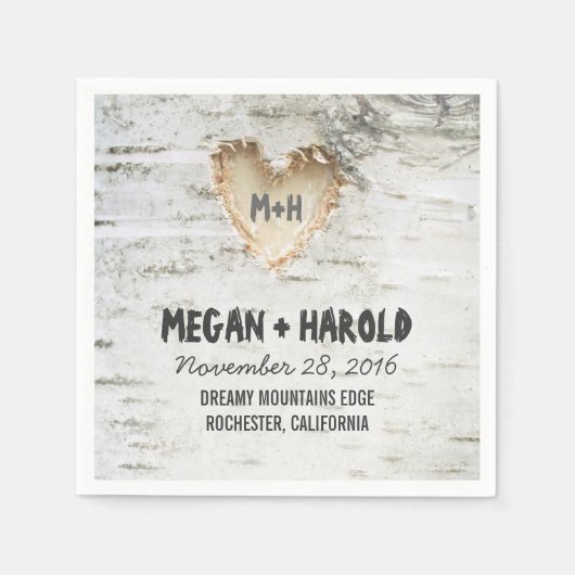 樺の木素朴ハートツインスパイアリー スタンダードカクテルナプキン (正面)