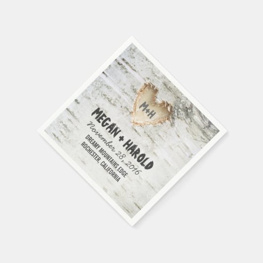 樺の木素朴ハートツインスパイアリー スタンダードカクテルナプキン (角)