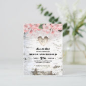 樺の木素朴ハート国の保存日付 案内ポストカード (スタンド正面)