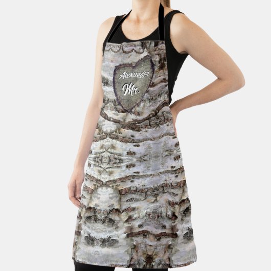 樺の木素朴バークウッド彫りハートツリーMr.エプロン エプロン (インサイチュ)