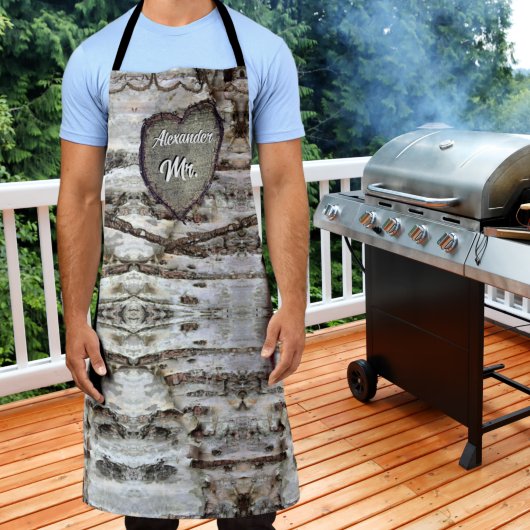 樺の木素朴バークウッド彫りハートツリーMr.エプロン エプロン