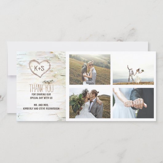 樺の木素朴バークハート結婚ズ・サンキュー サンキューカード (正面)