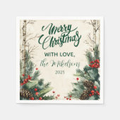 樺の木素朴ピネコーンクリスマスパーティー スタンダードカクテルナプキン (正面)