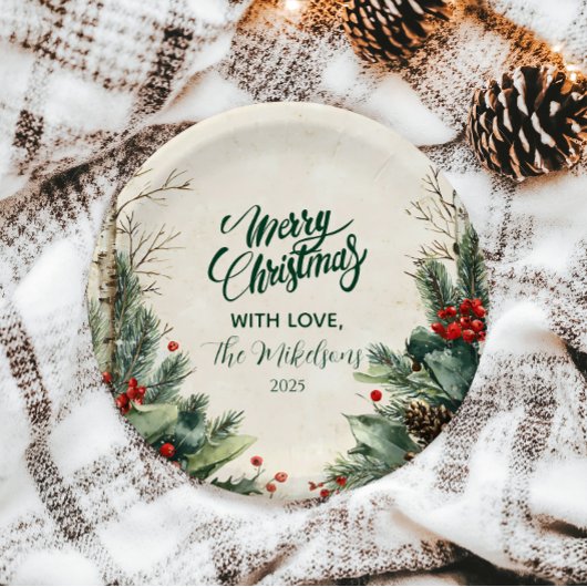 樺の木素朴ピネコーンクリスマスパーティー ペーパープレート