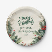 樺の木素朴ピネコーンクリスマスパーティー ペーパープレート (正面)