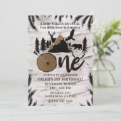 樺の木素朴屋外ワイルダネス1歳の誕生日 招待状 (スタンド正面)