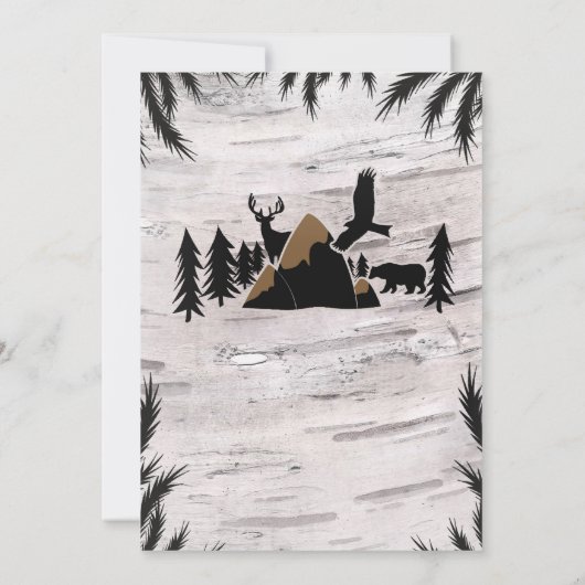 樺の木素朴屋外ワイルダネス1歳の誕生日 招待状 (裏面)