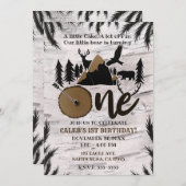 樺の木素朴屋外ワイルダネス1歳の誕生日 招待状 (正面/裏面)