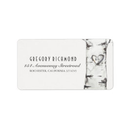 樺の木素朴木彫りハート結婚ズ ラベル