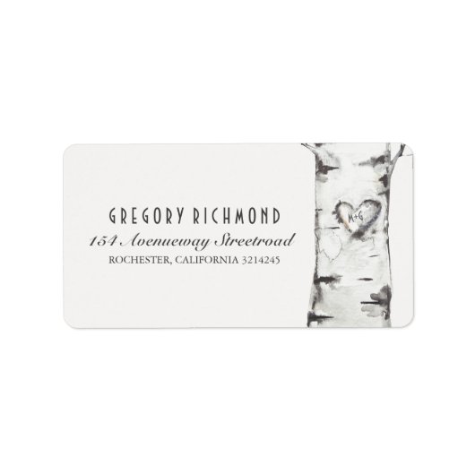 樺の木素朴木彫りハート結婚ズ ラベル (正面)