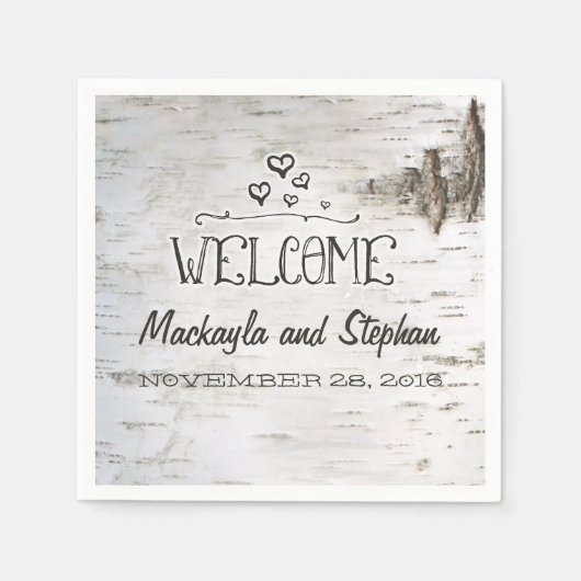 樺の木結婚樹皮 スタンダードカクテルナプキン (正面)