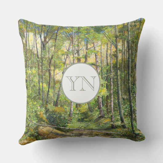 樺の木絵画林の水彩絹 クッション (裏面)