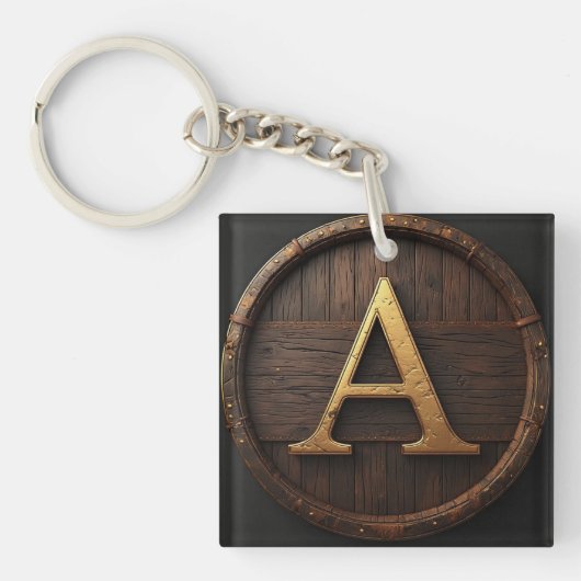 樽の木のモノグラムイニシャルバッジ枠 🔑 キーホルダー (正面)