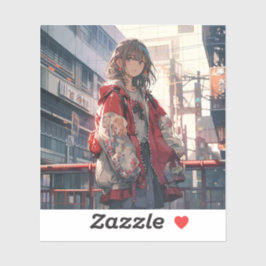 橋に佇む赤い服の娘シール Seal｜東京娘 GenerativeAI シール