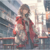 橋に佇む赤い服の娘シール Seal｜東京娘 GenerativeAI シール (正面)