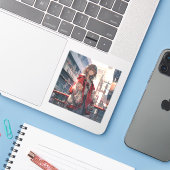 橋に佇む赤い服の娘シール Seal｜東京娘 GenerativeAI シール (ノートパソコンとiPhone)