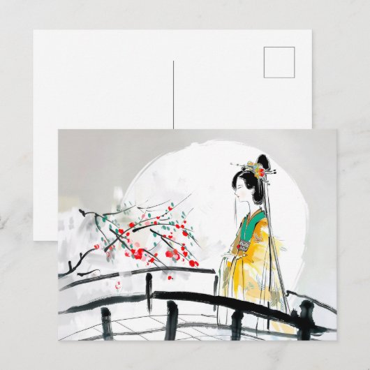 橋に立つ芸者 ポストカード (正面/裏面)