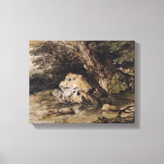 橋に近づく姿のある丘の風景 キャンバスプリント (正面)