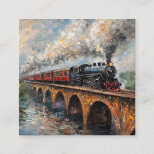 橋の上の蒸気列車 – 油絵 エンクロージャーカード