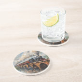 橋の上の蒸気列車 – 油絵 コースター (側面)