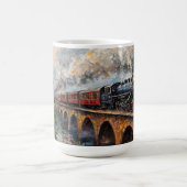 橋の上の蒸気列車 – 油絵 コーヒーマグカップ (中央)