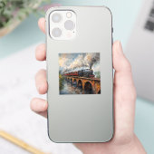 橋の上の蒸気列車 – 油絵 シール (スマートフォン)
