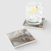 橋の上の蒸気列車 – 油絵 ストーンコースター (横)