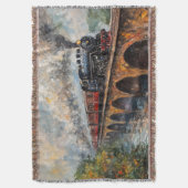 橋の上の蒸気列車 – 油絵 スローブランケット (正面縦)